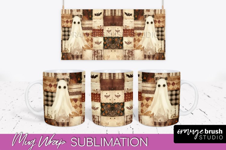 Ghost Mug Wrap - Patchwork Halloween Mug Sublimation example image 1