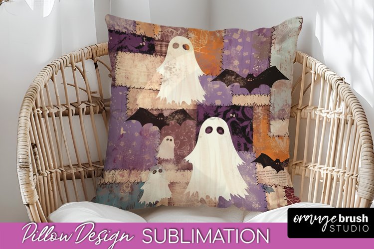 Patchwork Halloween Pillow Sublimation - Ghost Pillow Cover example image 1