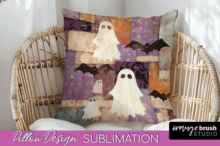 Patchwork Halloween Pillow Sublimation - Ghost Pillow Cover