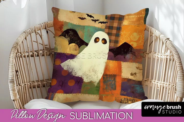 Patchwork Halloween Pillow Sublimation - Ghost Pillow Cover