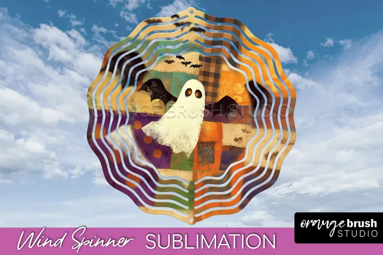 Patchwork Halloween Wind Spinner - Ghost Wind Spinner PNG