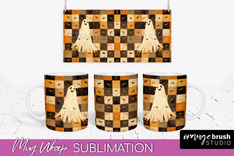 Ghost Mug Wrap - Patchwork Halloween Mug Sublimation example image 1