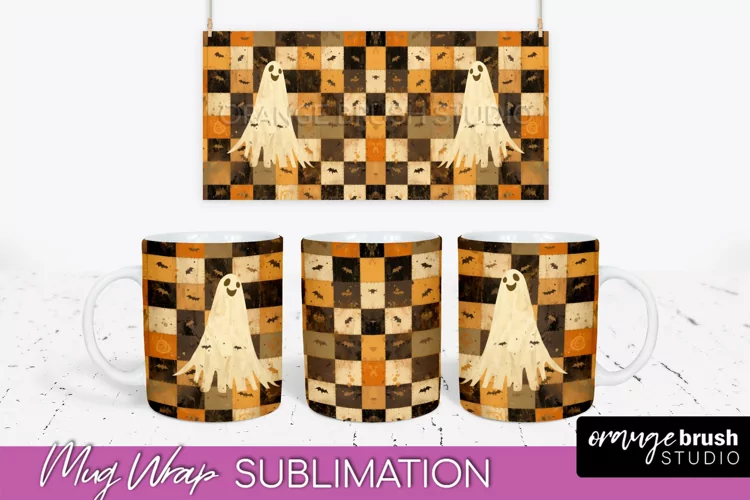Ghost Mug Wrap - Patchwork Halloween Mug Sublimation