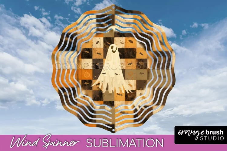 Patchwork Halloween Wind Spinner - Ghost Wind Spinner PNG