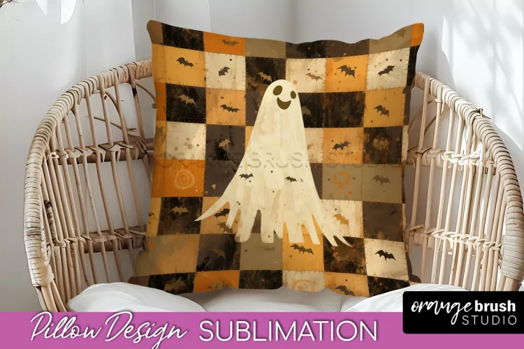 Patchwork Halloween Pillow Sublimation - Ghost Pillow Cover