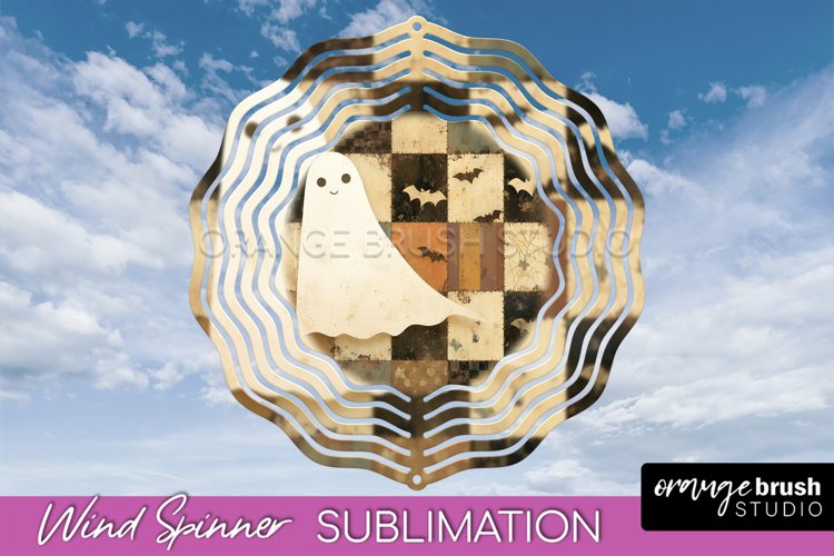 Patchwork Halloween Wind Spinner - Ghost Wind Spinner PNG example image 1