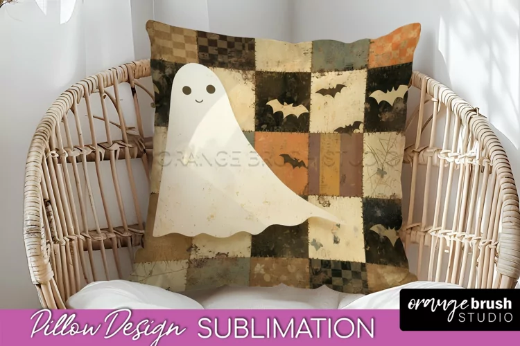 Patchwork Halloween Pillow Sublimation - Ghost Pillow Cover
