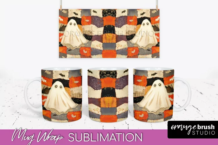 Ghost Mug Wrap - Patchwork Halloween Mug Sublimation