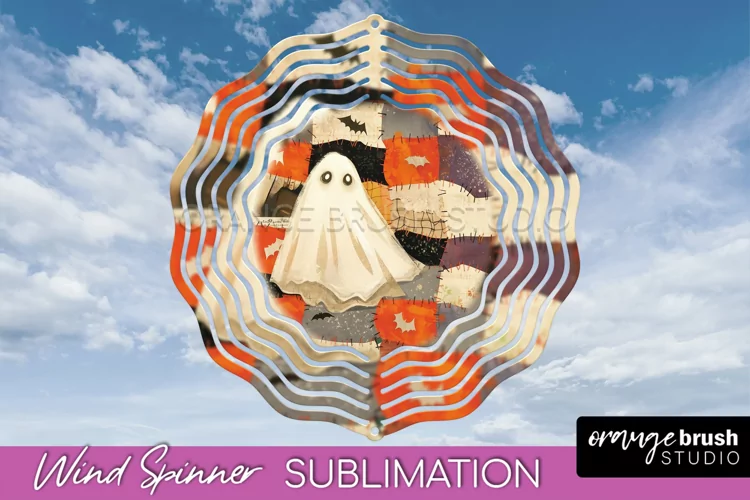Patchwork Halloween Wind Spinner - Ghost Wind Spinner PNG