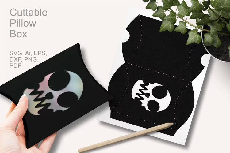 Phantom Skull Cuttable Pillow Gift Box with Holes SVG