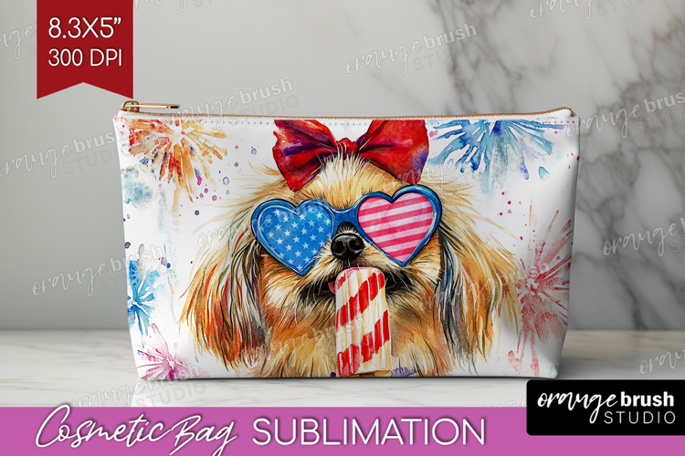 Pekingese Dog Cosmetic Bag 4th Of July Makeup Bag PNG