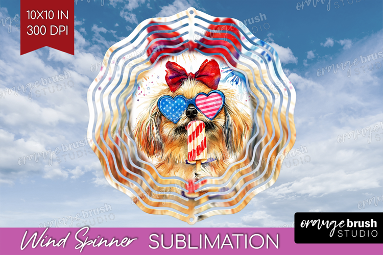 Pekingese Dog Wind Spinner Sublimation PNG 4th Of July Round