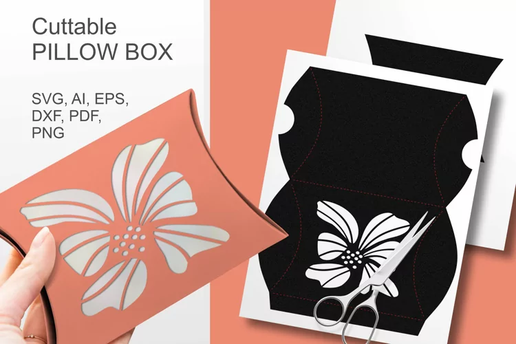 Striped Fluid Flower Window Pillow Favor Box - Paper Cut SVG