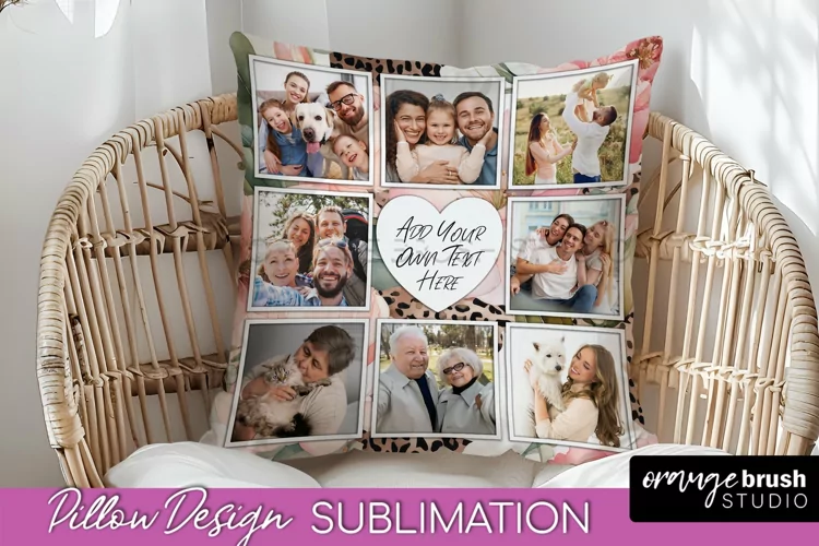 Family Photo Frame Pillow Sublimation - Floral Pillow Cover