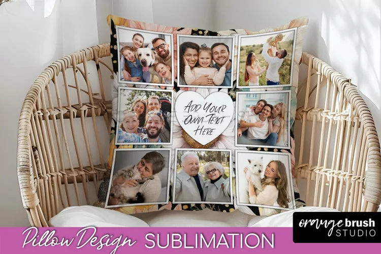 Family Photo Frame Pillow Sublimation - Floral Pillow Cover