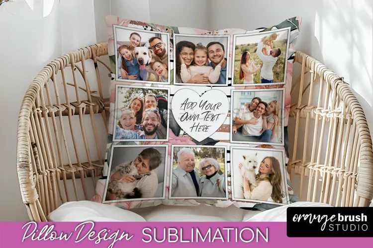 Family Photo Frame Pillow Sublimation - Floral Pillow Cover