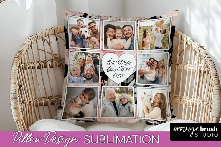 Family Photo Frame Pillow Sublimation - Floral Pillow Cover