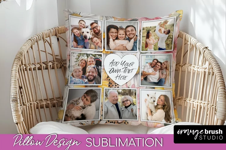 Family Photo Frame Pillow Sublimation - Floral Pillow Cover