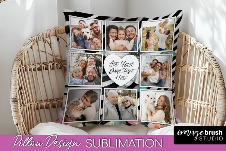 Family Photo Frame Pillow Sublimation - Floral Pillow Cover