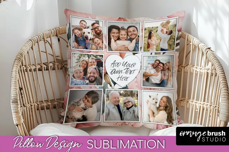 Family Photo Frame Pillow Sublimation - Floral Pillow Cover