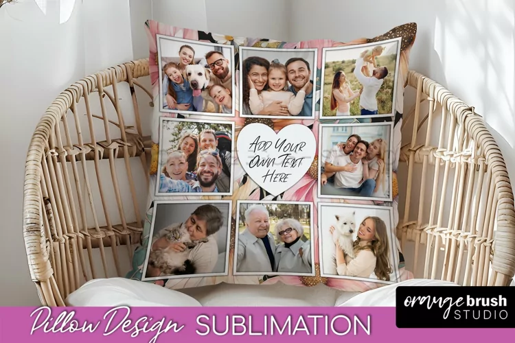 Family Photo Frame Pillow Sublimation - Floral Pillow Cover