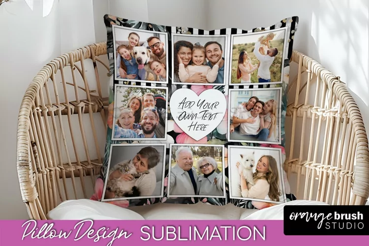 Family Photo Frame Pillow Sublimation - Floral Pillow Cover