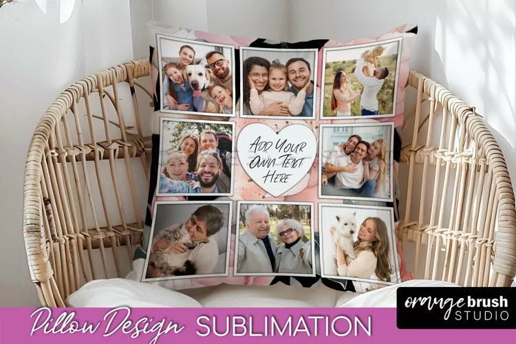 Family Photo Frame Pillow Sublimation - Floral Pillow Cover