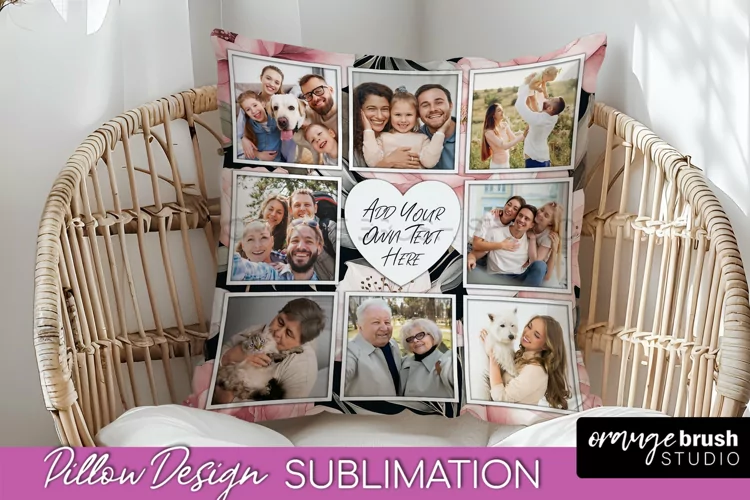 Family Photo Frame Pillow Sublimation - Floral Pillow Cover