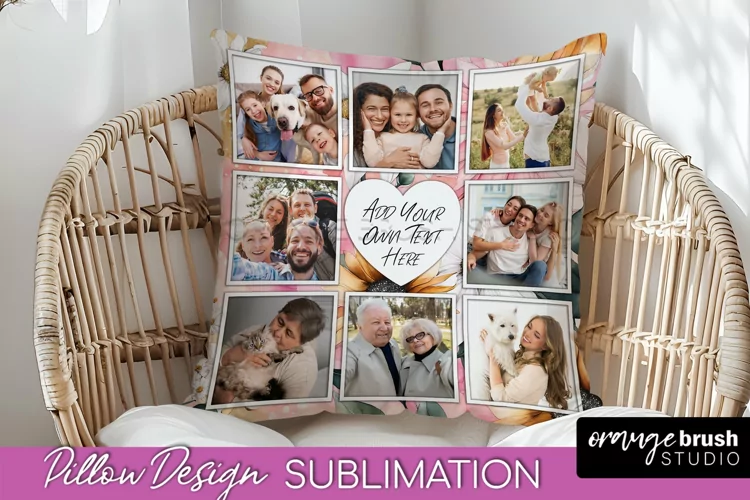 Family Photo Frame Pillow Sublimation - Floral Pillow Cover