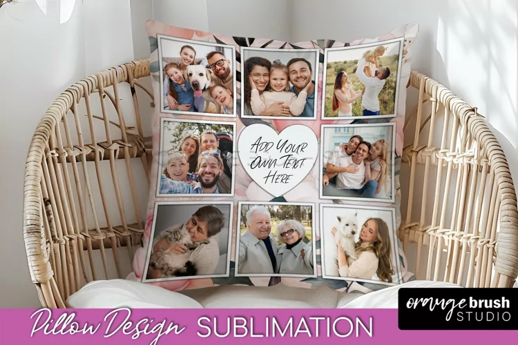 Family Photo Frame Pillow Sublimation - Floral Pillow Cover