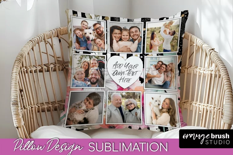 Family Photo Frame Pillow Sublimation - Floral Pillow Cover