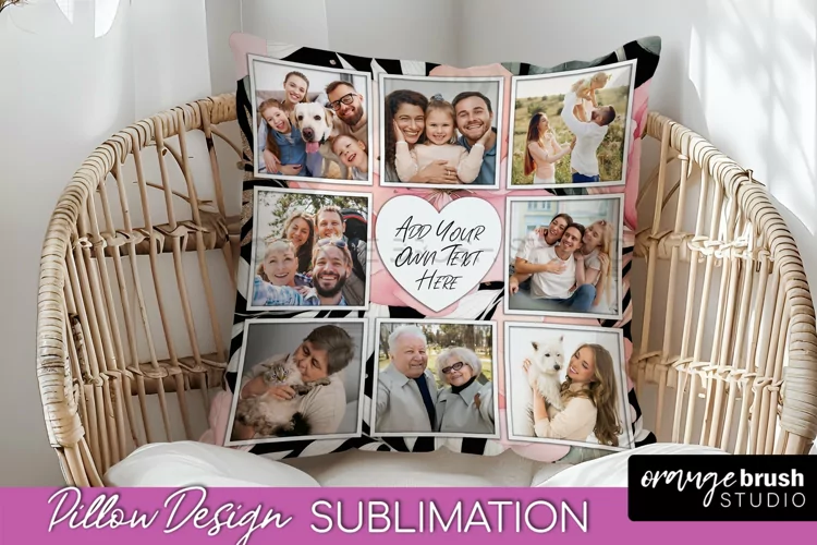 Family Photo Frame Pillow Sublimation - Floral Pillow Cover