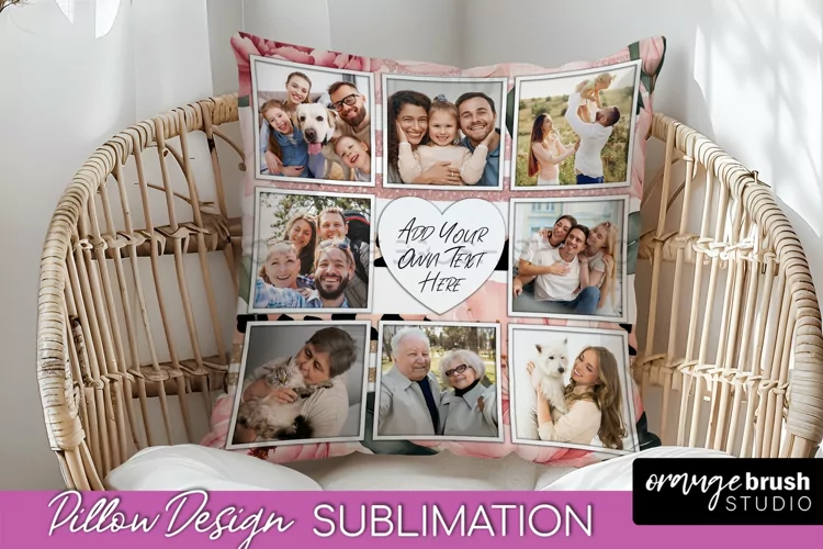 Family Photo Frame Pillow Sublimation - Floral Pillow Cover