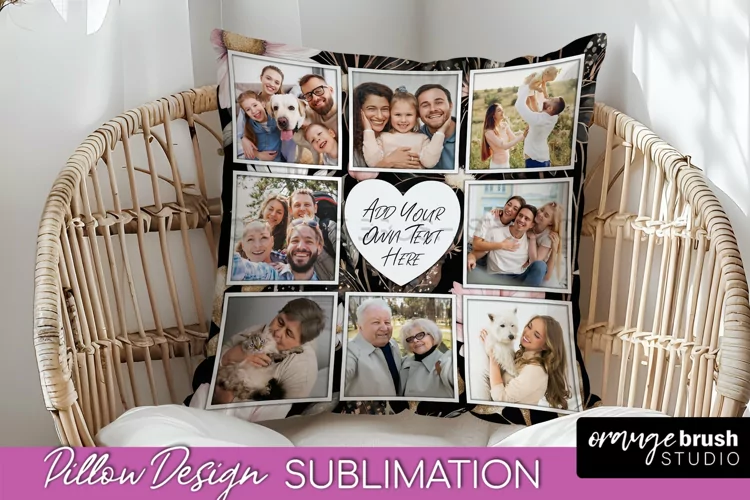 Family Photo Frame Pillow Sublimation - Floral Pillow Cover