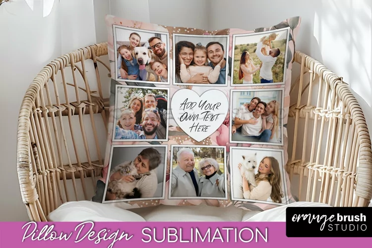 Family Photo Frame Pillow Sublimation - Floral Pillow Cover