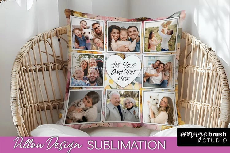 Family Photo Frame Pillow Sublimation - Floral Pillow Cover