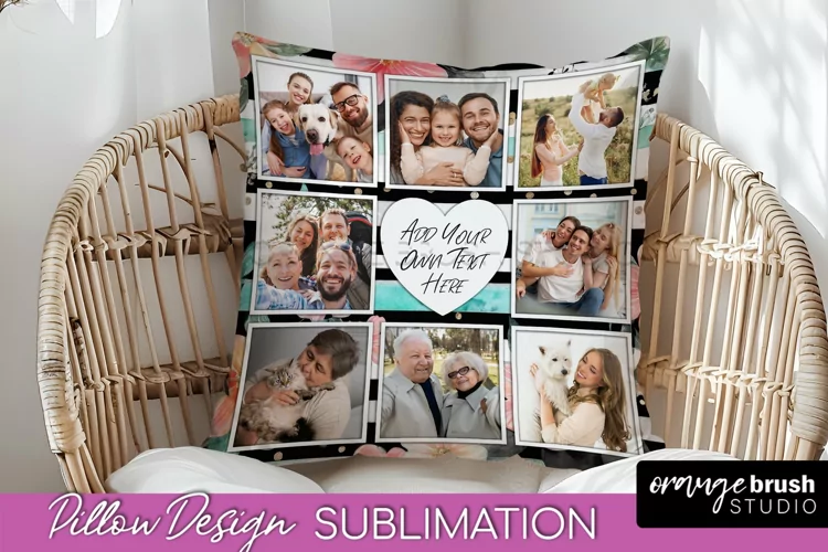 Family Photo Frame Pillow Sublimation - Floral Pillow Cover