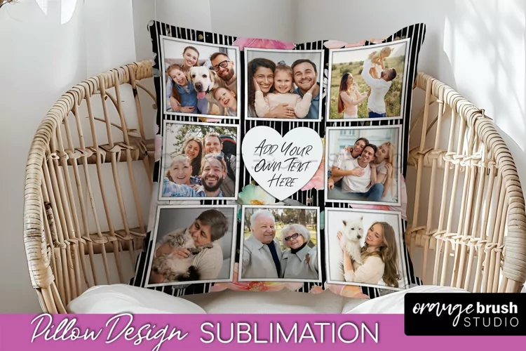 Family Photo Frame Pillow Sublimation - Floral Pillow Cover