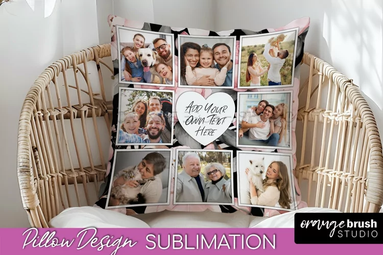 Family Photo Frame Pillow Sublimation - Floral Pillow Cover