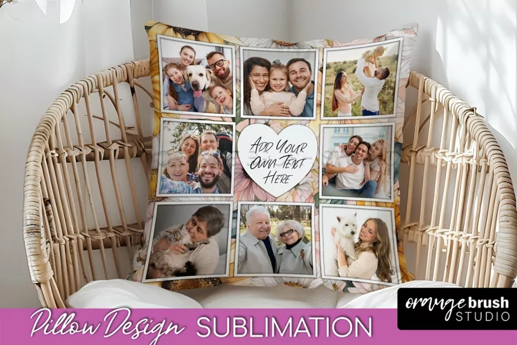 Family Photo Frame Pillow Sublimation - Floral Pillow Cover
