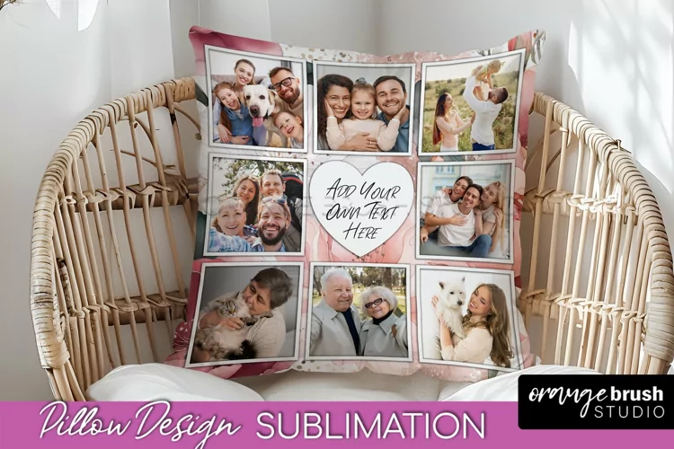 Family Photo Frame Pillow Sublimation - Floral Pillow Cover