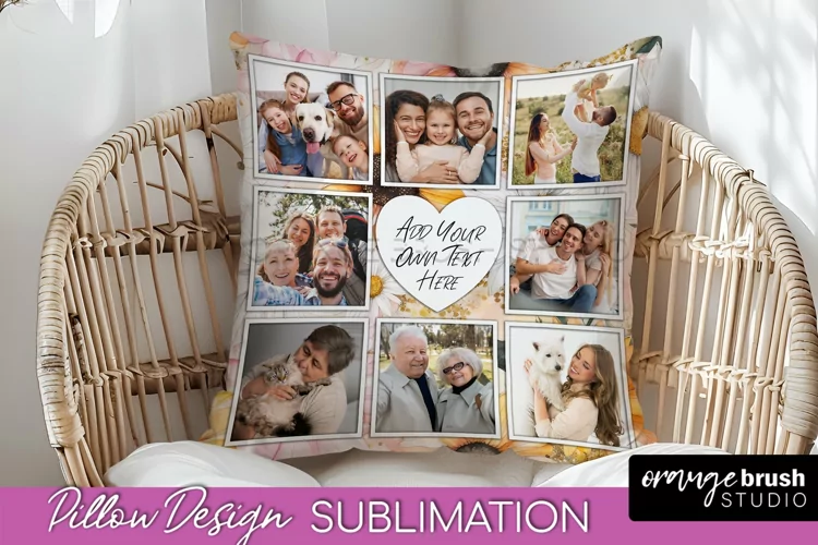 Family Photo Frame Pillow Sublimation - Floral Pillow Cover