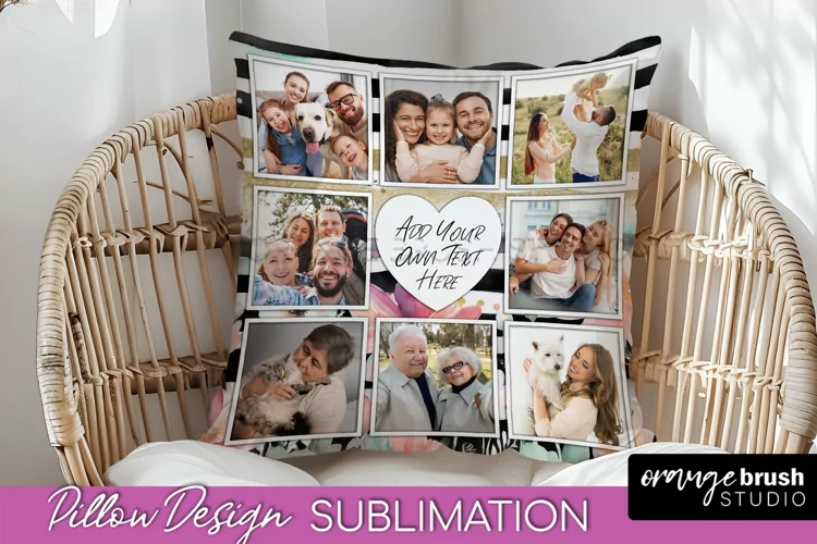 Family Photo Frame Pillow Sublimation - Floral Pillow Cover