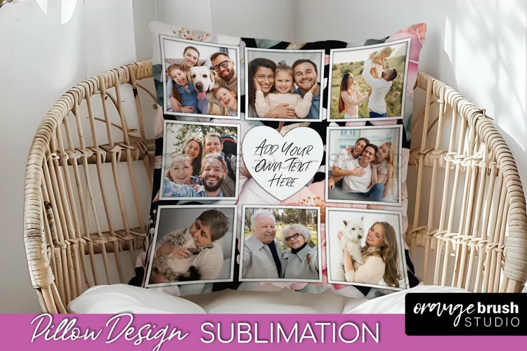 Family Photo Frame Pillow Sublimation - Floral Pillow Cover