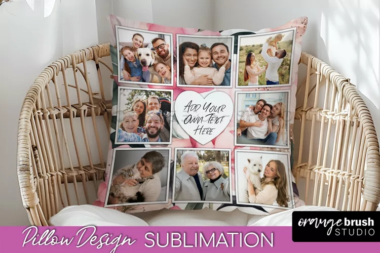 Family Photo Frame Pillow Sublimation - Floral Pillow Cover