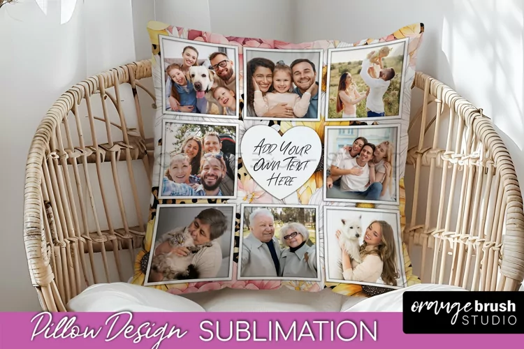 Family Photo Frame Pillow Sublimation - Floral Pillow Cover
