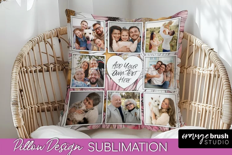 Family Photo Frame Pillow Sublimation - Floral Pillow Cover