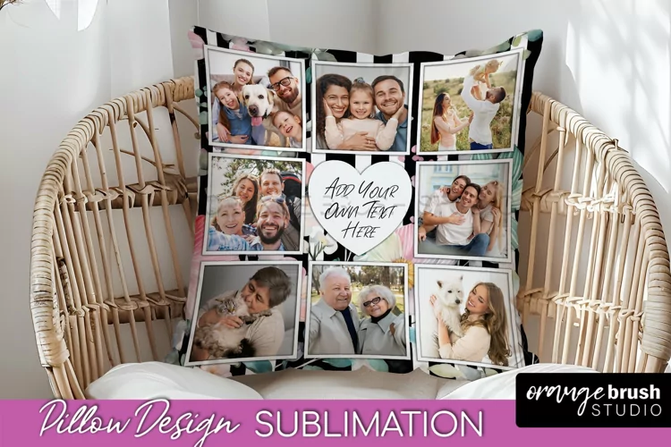 Family Photo Frame Pillow Sublimation - Floral Pillow Cover