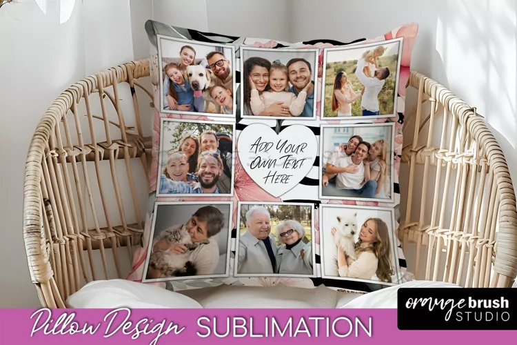 Family Photo Frame Pillow Sublimation - Floral Pillow Cover