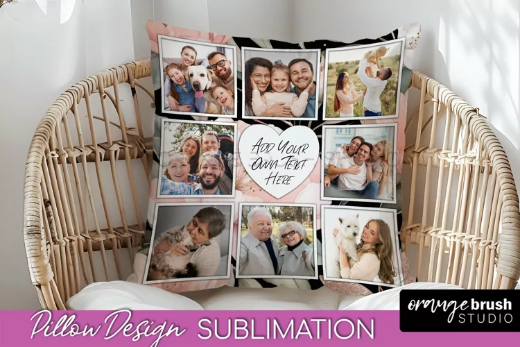 Family Photo Frame Pillow Sublimation - Floral Pillow Cover